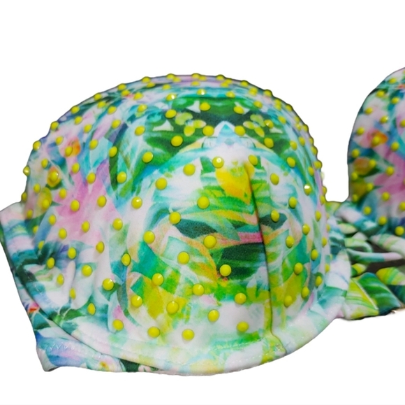 Victoria's Secret Tropical Green Rhinestone Push Up Bikini Top Woman's Size 34C - Picture 6 of 11